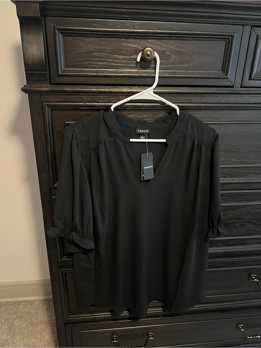 torrid Black Puff Sleeve V-Neck Blouse